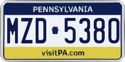 PA license plate MZD5380