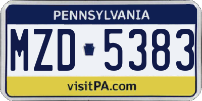 PA license plate MZD5383
