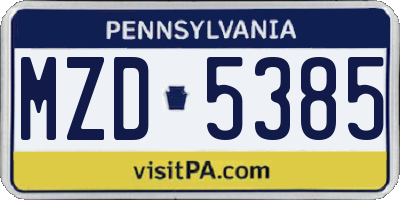 PA license plate MZD5385