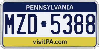 PA license plate MZD5388