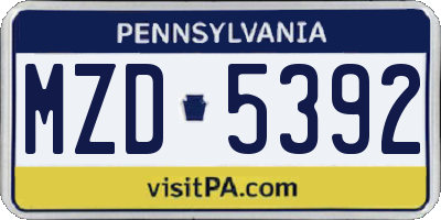 PA license plate MZD5392