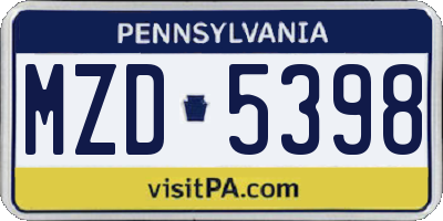 PA license plate MZD5398