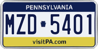 PA license plate MZD5401