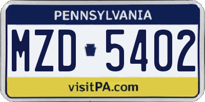 PA license plate MZD5402