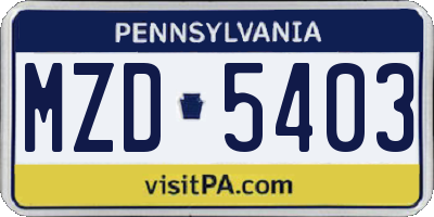 PA license plate MZD5403