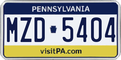 PA license plate MZD5404