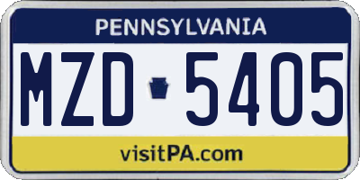 PA license plate MZD5405