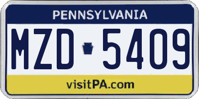 PA license plate MZD5409