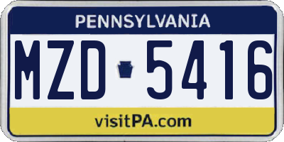 PA license plate MZD5416