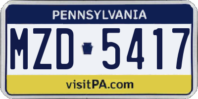 PA license plate MZD5417