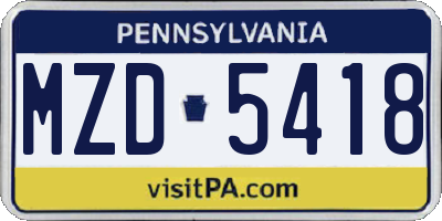 PA license plate MZD5418