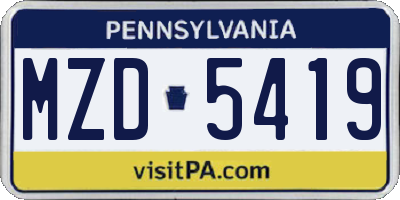 PA license plate MZD5419