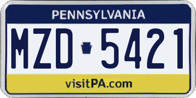 PA license plate MZD5421