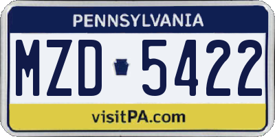 PA license plate MZD5422