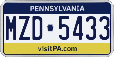 PA license plate MZD5433