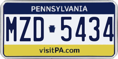 PA license plate MZD5434
