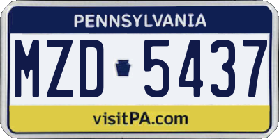 PA license plate MZD5437