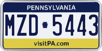 PA license plate MZD5443