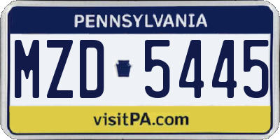 PA license plate MZD5445