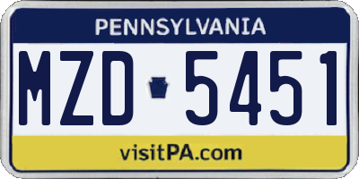 PA license plate MZD5451