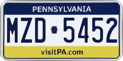 PA license plate MZD5452