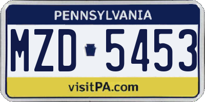 PA license plate MZD5453