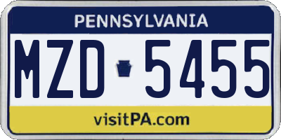 PA license plate MZD5455