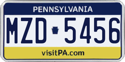PA license plate MZD5456