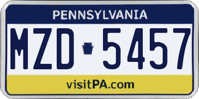 PA license plate MZD5457