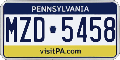 PA license plate MZD5458