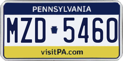 PA license plate MZD5460