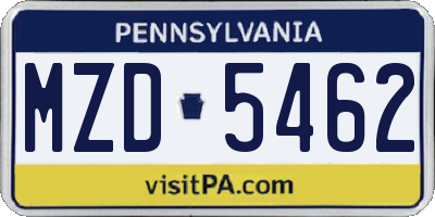 PA license plate MZD5462