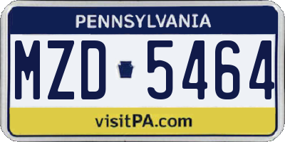 PA license plate MZD5464