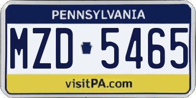 PA license plate MZD5465