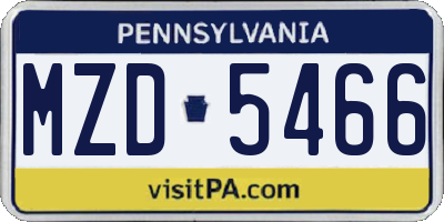 PA license plate MZD5466