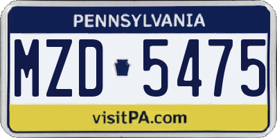 PA license plate MZD5475