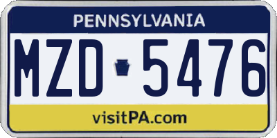 PA license plate MZD5476