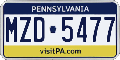 PA license plate MZD5477