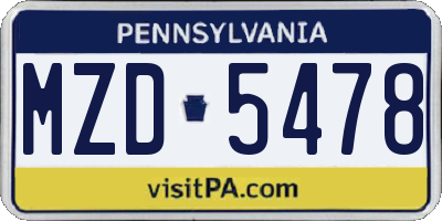 PA license plate MZD5478