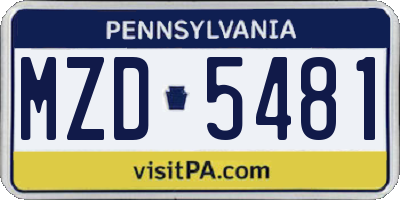 PA license plate MZD5481
