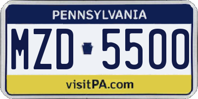 PA license plate MZD5500