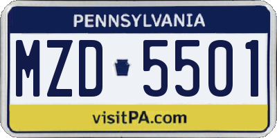 PA license plate MZD5501