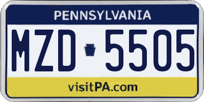 PA license plate MZD5505