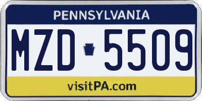 PA license plate MZD5509