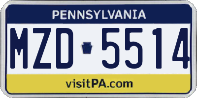PA license plate MZD5514