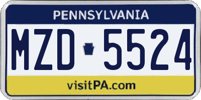 PA license plate MZD5524