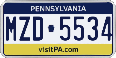 PA license plate MZD5534