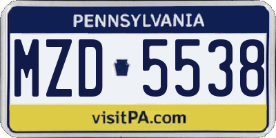 PA license plate MZD5538