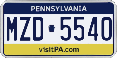 PA license plate MZD5540