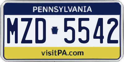 PA license plate MZD5542